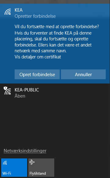 Vejledning til opsætning af KEA Wireless på Windows